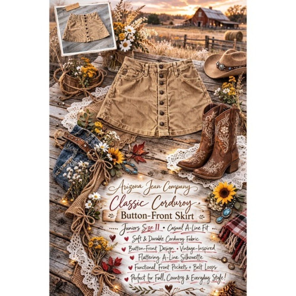 Arizona Jean Corduroy Button Front Skirt Juniors Size 11 Casual A-Line SKU 223